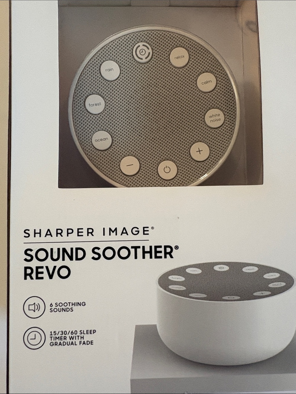 Sharper Image Sound Soother Revo White and Gray Portable Sleep Sound Machine